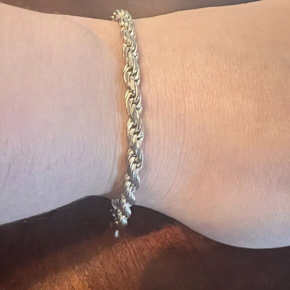 Sterling Silver Italian 925 Twisted Rope Chain Bracelet Italy - Picture 9 of 10